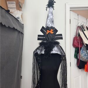 Black and White Witch Hat with Orange Bow